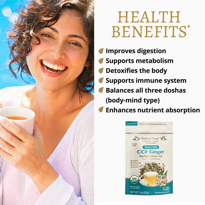 Organic Digest & Detox CCF Tea with Ginger | Ayurvedic Cumin, Coriander, Fenn... gallery