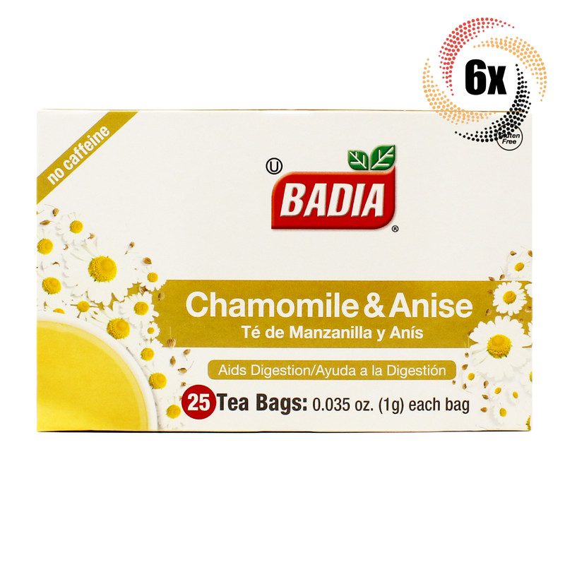 6x Boxes Badia Chamomile & Anise Tea | 25 Bags Per Box | Gluten Free & Kosher