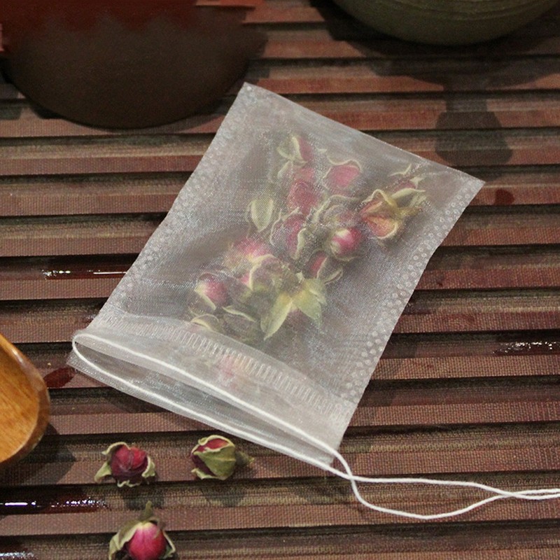 100 Pcs Reusable Drawstring Tea Bags Nylon Tea Filter Bags for Coffee Spices gallery