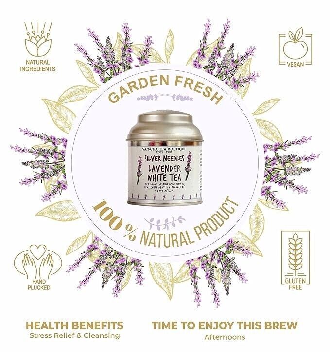 SAN CHA Lavender White Tea, Silver Needles Tea, 25G Loose Leaf Tea. gallery