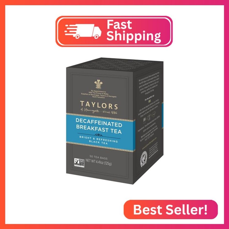 Taylors of Harrogate Decaffeinated Breakfast, Black Tea, Pillow Bags, 50 Count,