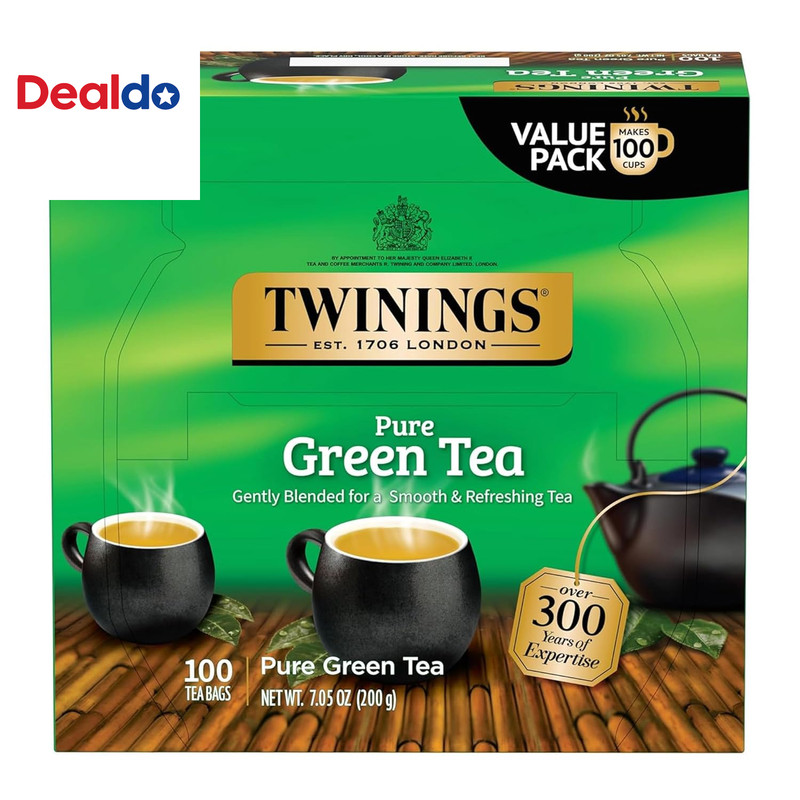 Pure Green Tea Individually Wrapped Bags, 100 Count (Pack of 1), Smooth & Refres