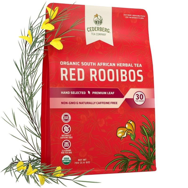 Red Rooibos Tea Bags USDA Certified South African Organic Herbal Tea, Naturally