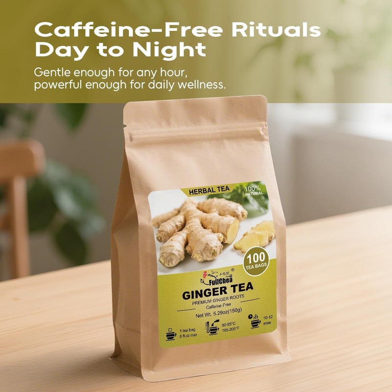 Ginger Tea Bags 100 Count - Pure Ginger Root, Non-GMO, Caffeine-Free, Digestive gallery