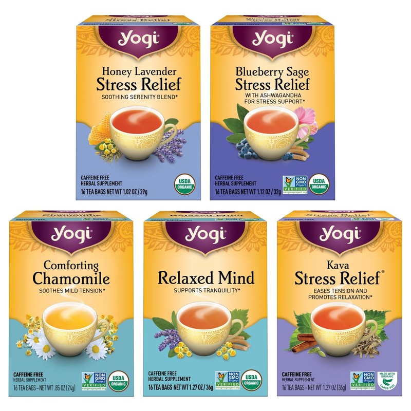 Yogi Tea Stress Relief & Relaxation Variety Sampler – 16 Bags per Pack 5 Pack…