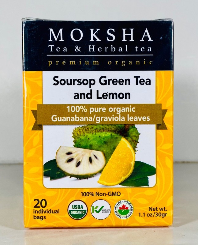 MOSKHA Organic Soursop Green Tea and Lemon, NON-GMO, 20 Individual Tea Bags 2027