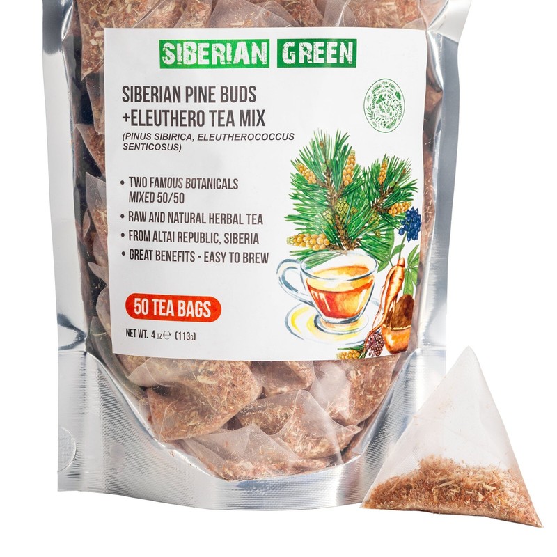 Siberian Green Eleuthero Roots and Pine Buds Tea – 50 Bags Herbal Tea