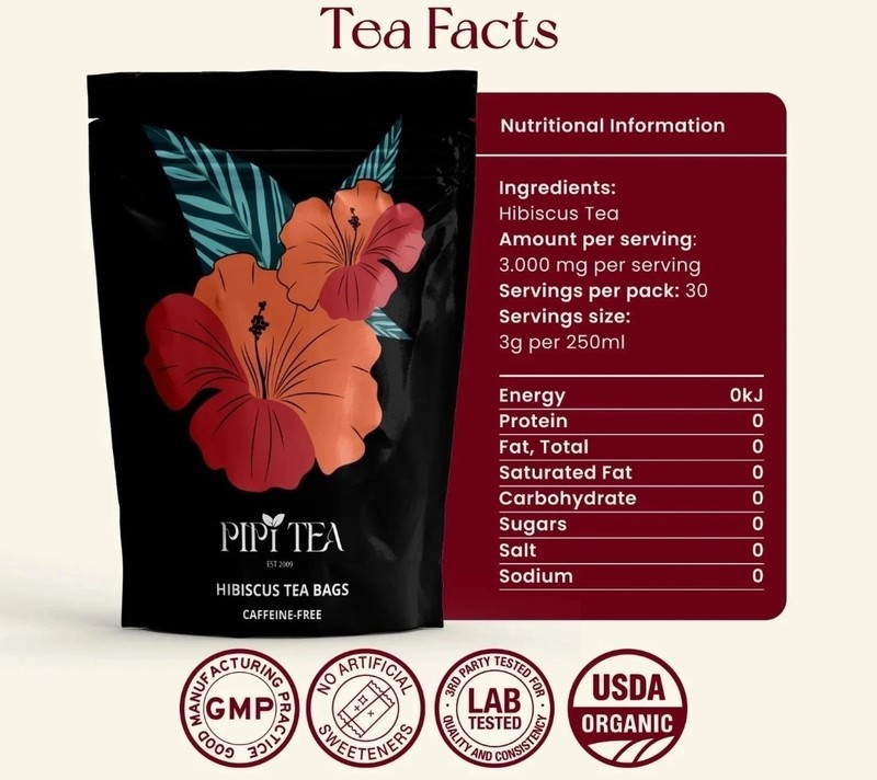 PiPi Tea Organic Hibiscus Tea Bags Caffeine Free Herbal Tea Rich in Antioxi gallery