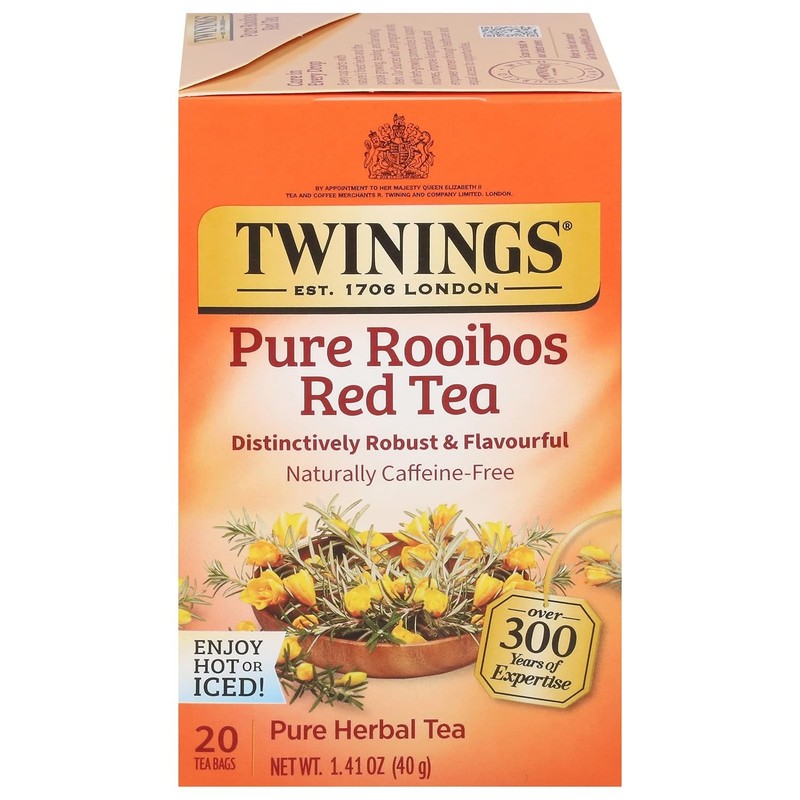Twinings Pure Rooibos Red Herbal Tea Individually Wrapped Bags, 20 Count Pack 1