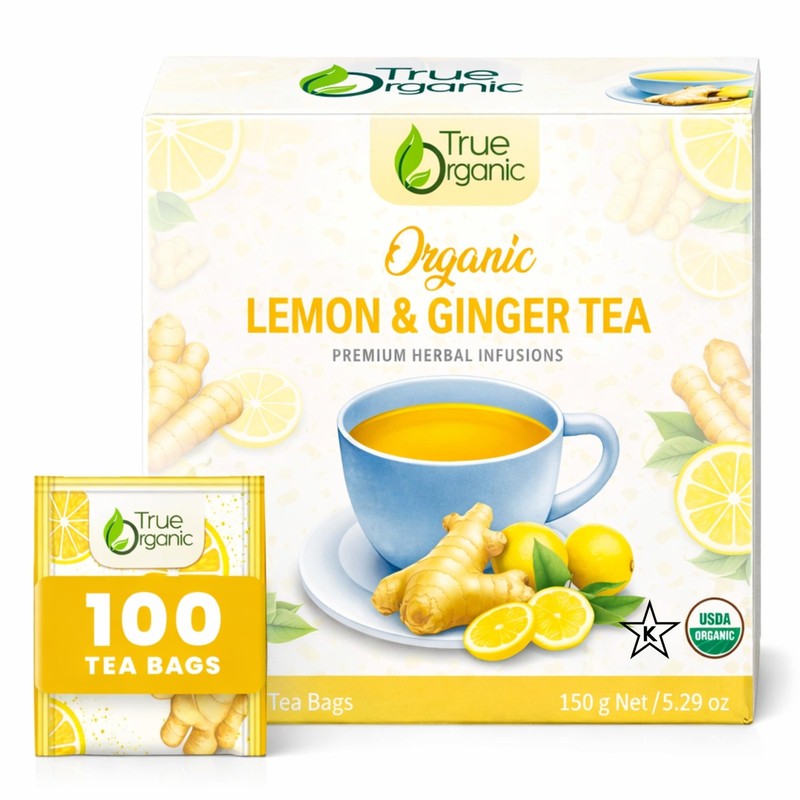 Premium Lemon & Ginger Tea |100 Count Tea Bags | USDA Organic & Kosher Certif…