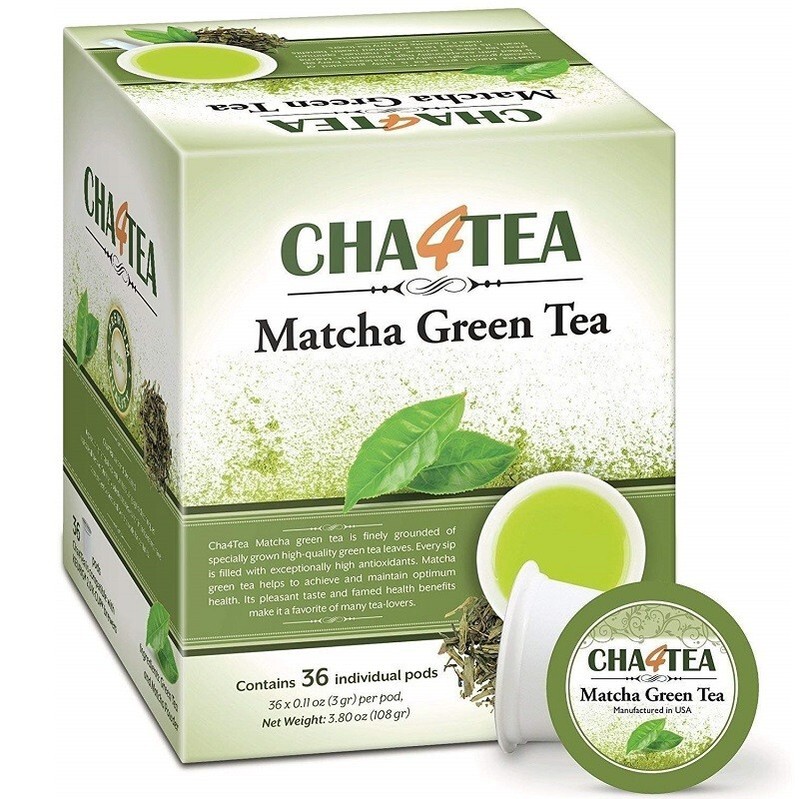 Cha4Tea Matcha Tea K Cups Japanese Matcha Powder Green Tea Keurig Pods 36-Count