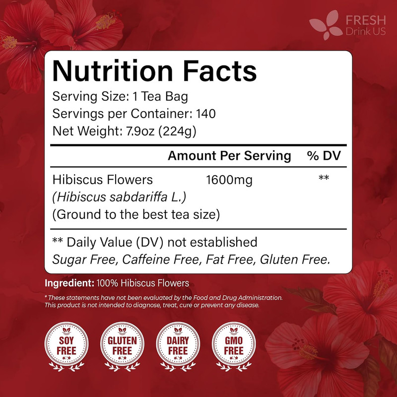 140 Hibiscus Flowers Tea Bags, 100% Natural, Pure from Hibiscus Flowers. Loose F gallery