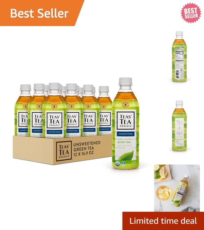 Pack of 12 Organic Green Tea - Unsweetened, 16.9 oz Bottles for Immunity Support