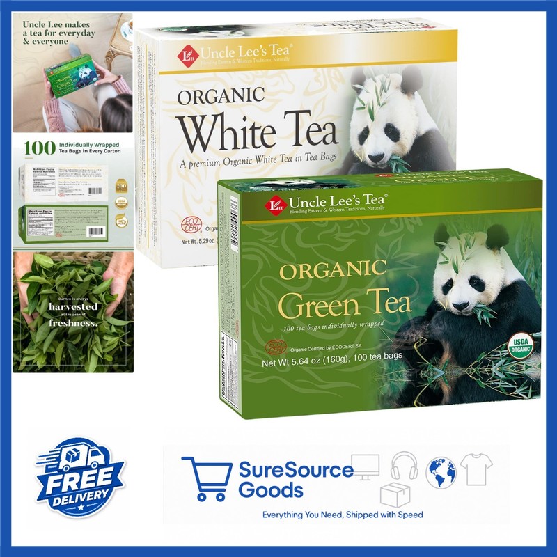 Lightly Caffeinated Organic White & Green Tea 2-Pack 200 Bags for Everyday Use