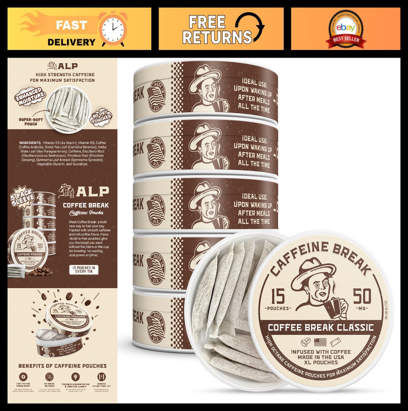 Caffeine Pouches – Smooth Coffee Flavor – Bold Energy Anytime – 50mg Caffeine –