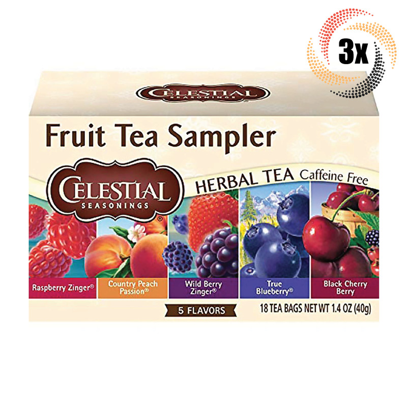 3x Boxes Celestial Assorted Fruit Sampler Herbal Tea | 18 Bags Each | 1.4oz
