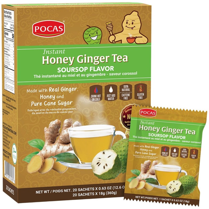 Pocas Honey Ginger Instant Tea Powder, Soursop Flavor, Real Ginger Extract & Swe