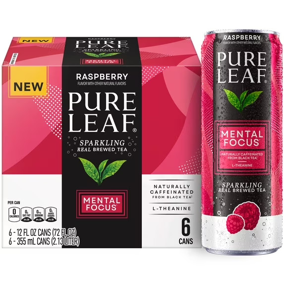 Sparkling Raspberry Black Tea Mental Focus Drink 12 fl oz 6 Cans….