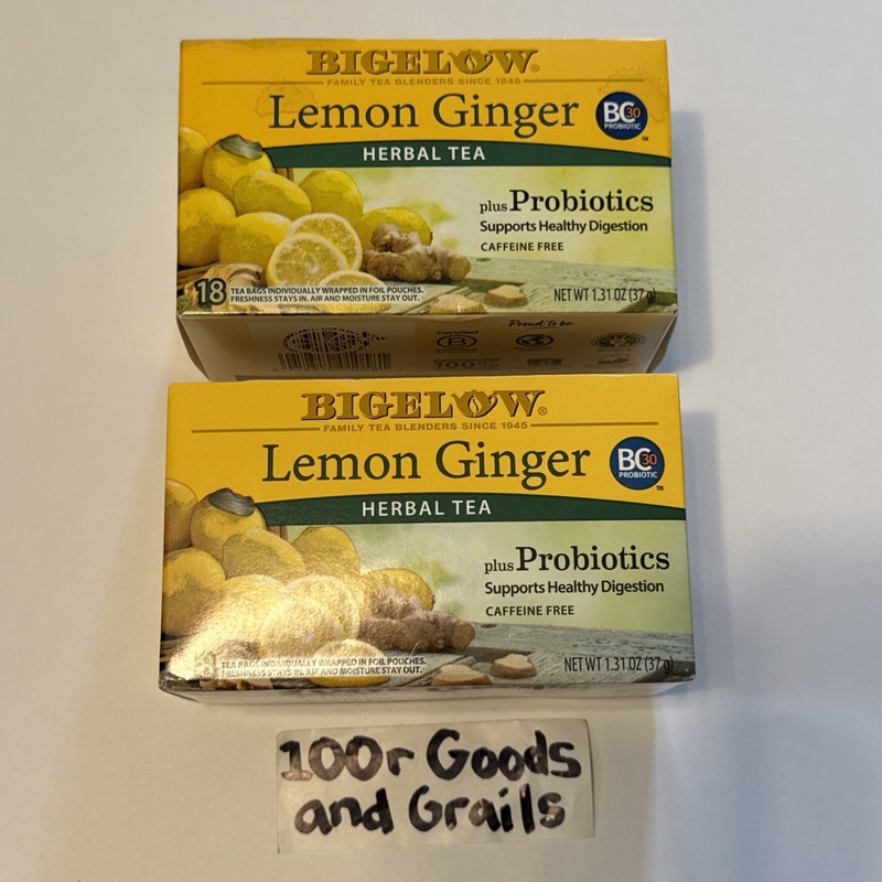 Bigelow Lemon Ginger Plus Probiotics Herbal Tea 108 Bags Lot of 2 Exp 08/2025