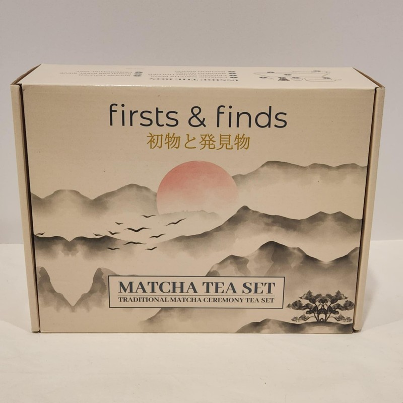 Firsts & Finds Matcha Tea Set – 7pc Ceramic Bowl, Bamboo Whisk, Spoon, Mat – New