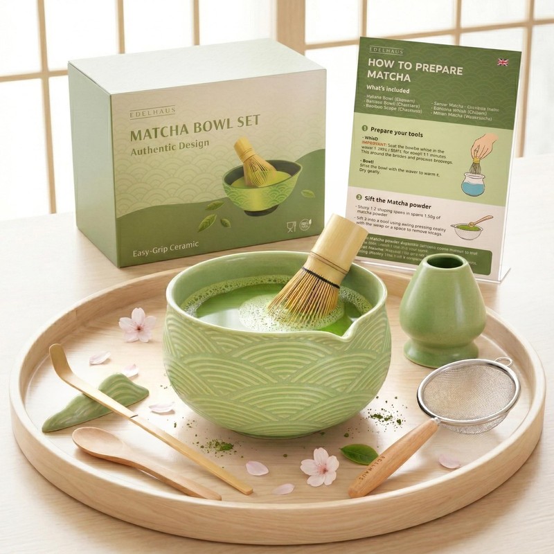 Matcha Kit Whisk Set (7 Pcs) – Complete Matcha Set, Matcha Bowl with Spout, W…