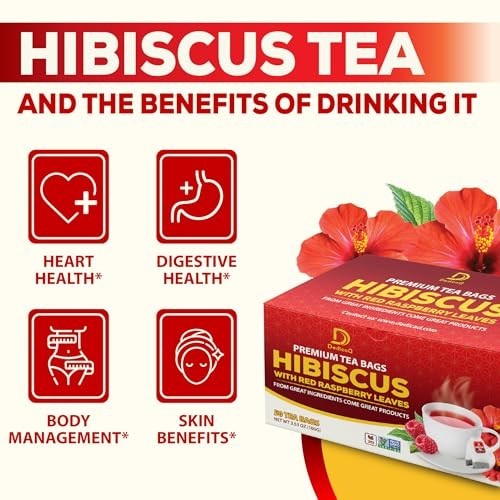 Premium Hibiscus & Raspberry Leaf Tea Bags - 50 Count - Non-GMO, Caffeine-Free H gallery
