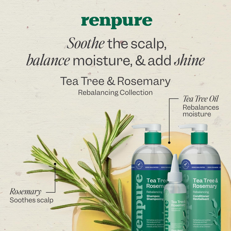 Tea Tree & Rosemary Shampoo and Conditioner Set, Plant Based - Refreshes & Rebal gallery