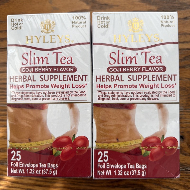2 Pack – Hyleys Slim Green Tea 25 CT Goji Berry Flavor (50 TEA BAGS) – BB 10/26