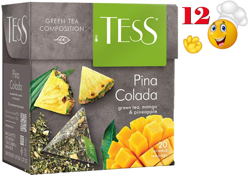 12 PACK TESS PINA COLADA Green Tea MANGO PINEAPPLE Made Russia RF NO GMO 240Pyra