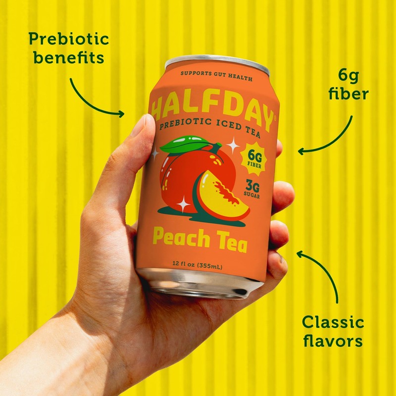 HALFDAY Prebiotic Iced Tea Lemon, Peach & Raspberry Variety Pack, Supports gallery