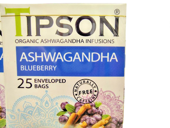 Tipson Ceylon Organic Ashwagandha Blueberry Infusion, 25/Box, BB 1/29, Lot of 2