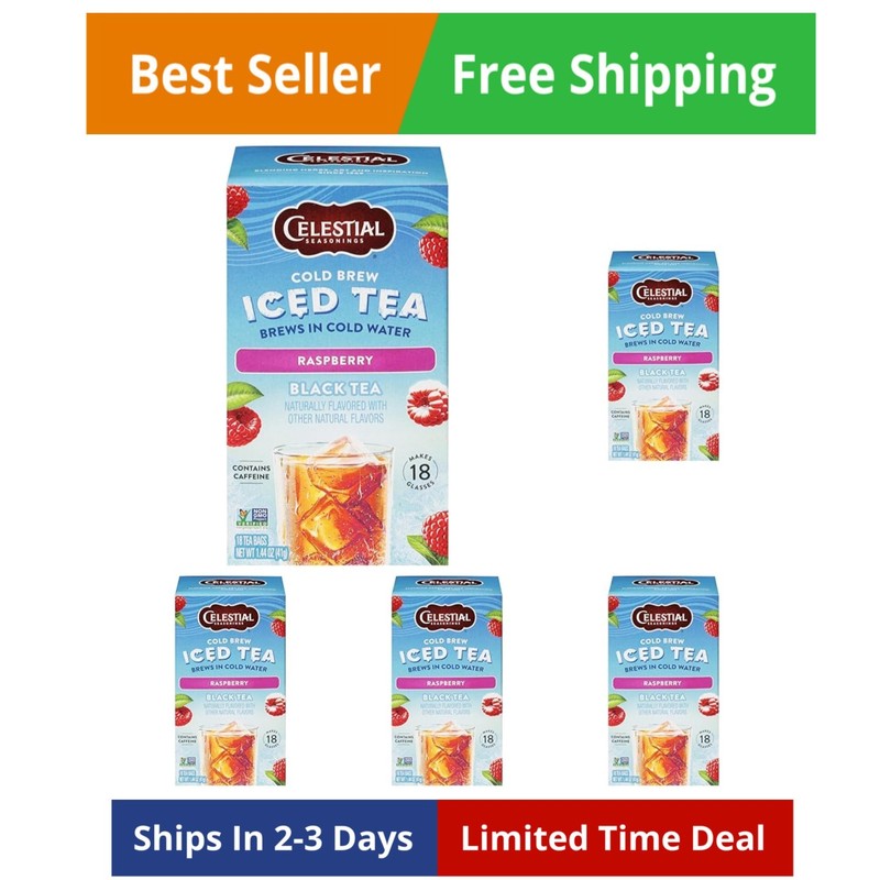 Cold Brew Raspberry Black Iced Tea 18 Tea Bags Pack of 5