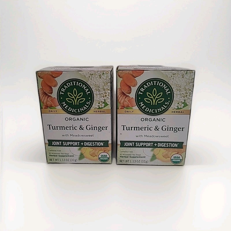 2- Traditional Medicinals Organic Turmeric w/ Meadowsweet & Ginger – 16 Ct Each