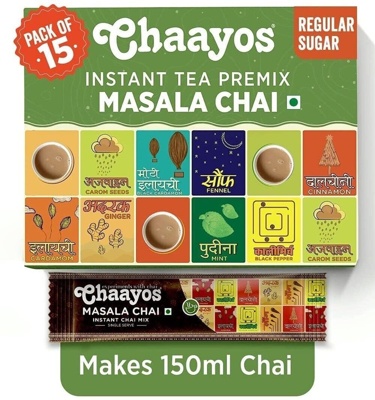 Chaayos Instant Tea Premix – Regular Sugar – Masala Flavour (15 Sachets)