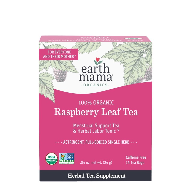 Earth Mama Organic Raspberry Leaf Herbal Tea, Labor Prep Support, 16 Tea Bags.
