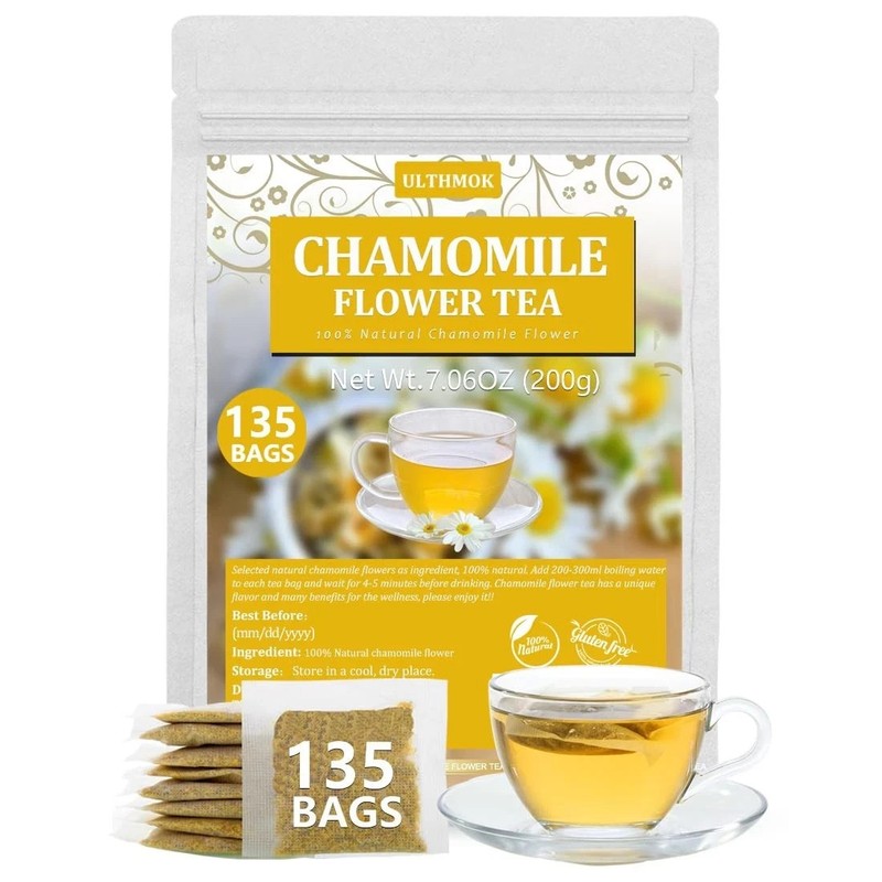 135 Chamomile Tea Bags – Pure Natural Flower, Caffeine-Free, Non-GMO