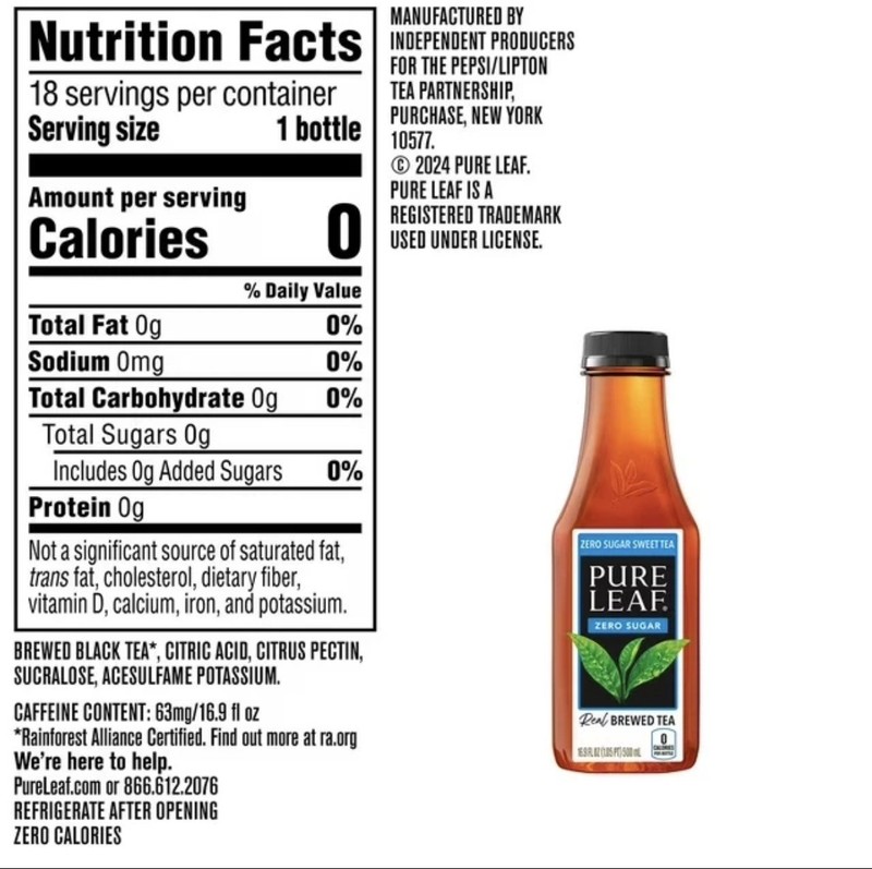 Pure Leaf Zero Sugar Real Brewed Tea Sweet Tea, 16.9 fl. oz., 18 pk. gallery