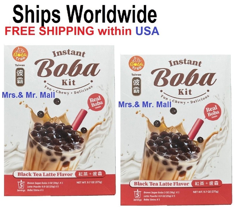 Instant Boba Kit Taiwan BLACK TEA Real Boba Chewy 5 Servings 2 Pk’s