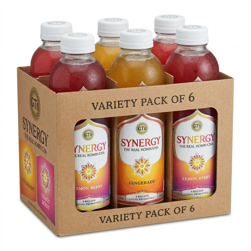 Synergy Kombucha Gingerade & Lemon Berry 16oz 6 Pack Variety Drink