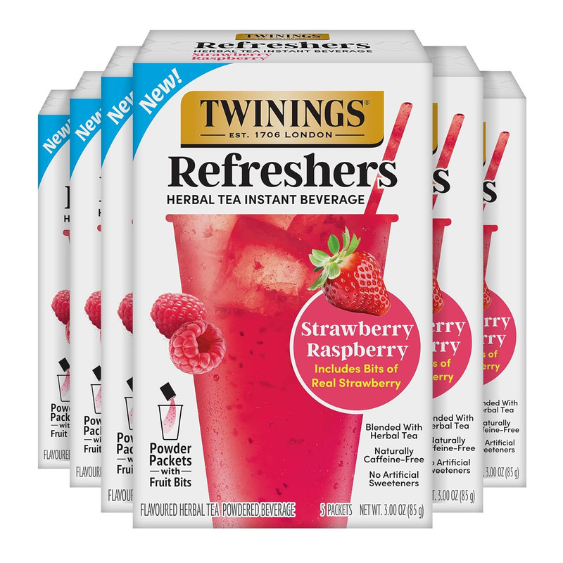Twinings Strawberry Raspberry Refreshers Herbal Tea, Caffeine Free, 30 Packets