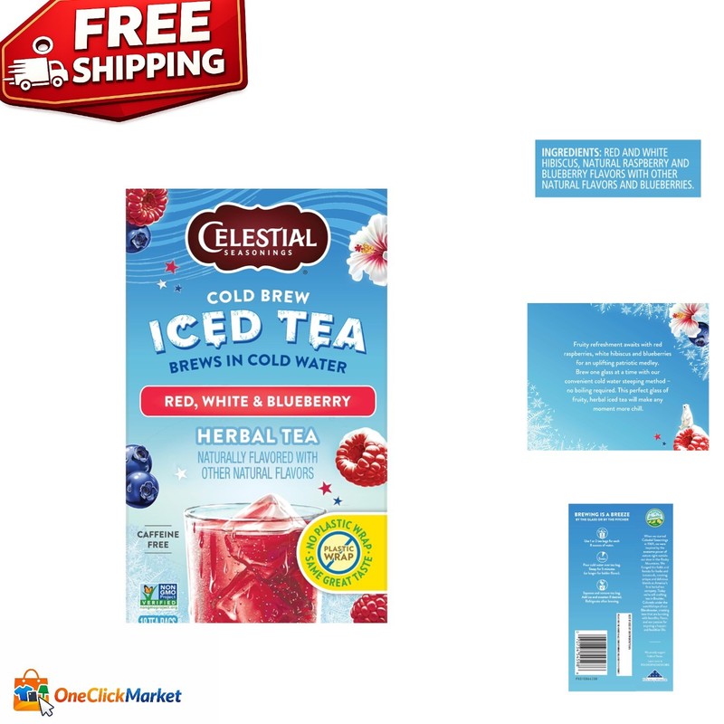 Refreshing Cold Brew Hibiscus Tea Bags – 18 Count Red, White & Blueberry Flavor