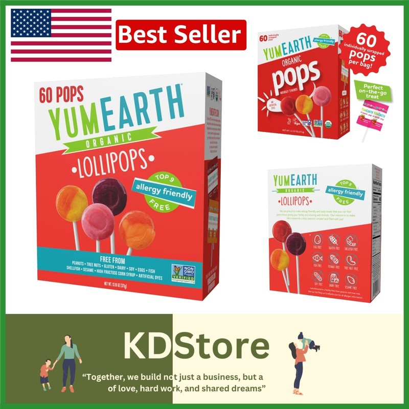 Organic Fruit Flavors Lollipop Variety Pack – 60 Gluten-Free, , Non-GMO Treats