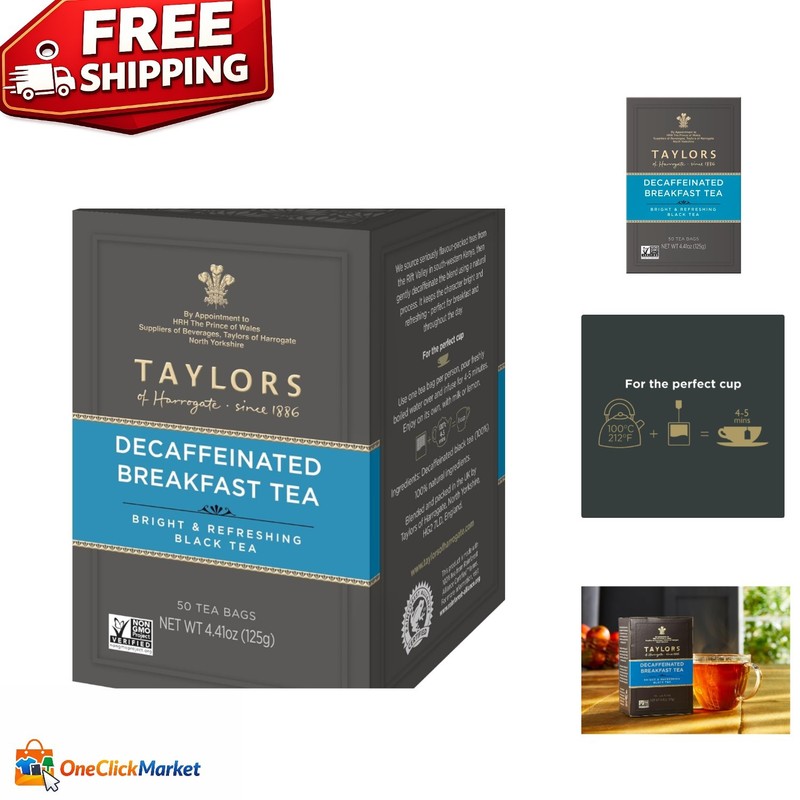Decaffeinated Breakfast Black Tea – 50 Pillow Bags, Perfect Anytime Enjoyment