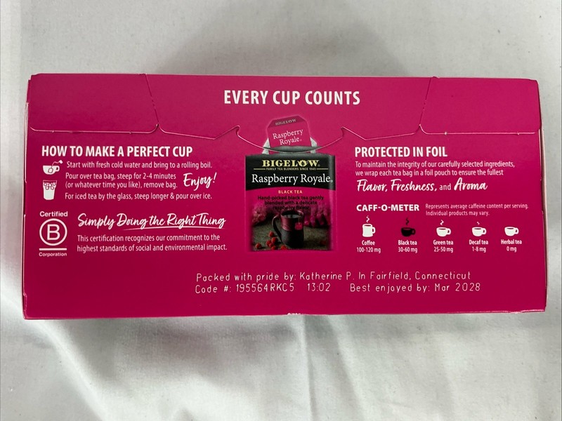 Bigelow Raspberry Royale Black Tea 168 Tea Bags 28 Bags A Box Pack of 6 Boxes gallery