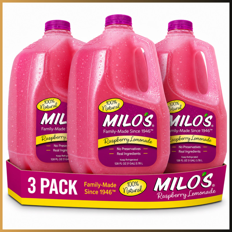 Milos Raspberry Lemonade 128oz 1 Gallon 3 Pack All Natural Real Fruit Juice Bulk
