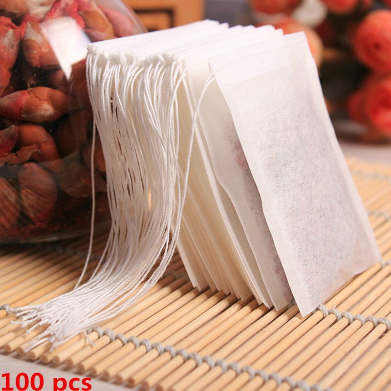 US 100pcs/Set Disposable Filter Drawstring Flip Empty Teabag Herb Loose Tea Bag