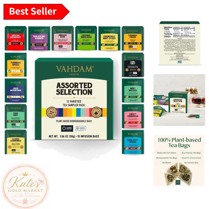 Individually Wrapped Tea Sampler – 15 Varieties in Stunning Pyramid Bags