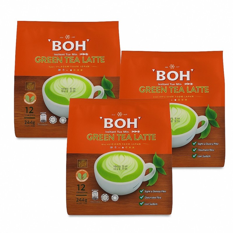 BOH Green Tea Latte Instant Tea with Matcha 3 Packs (36 Sachets)