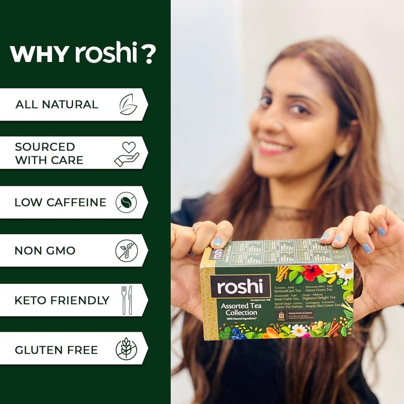 Roshi Assorted Herbal & Green Tea Collection (25 Tea bags) Chamomile Immunity gallery