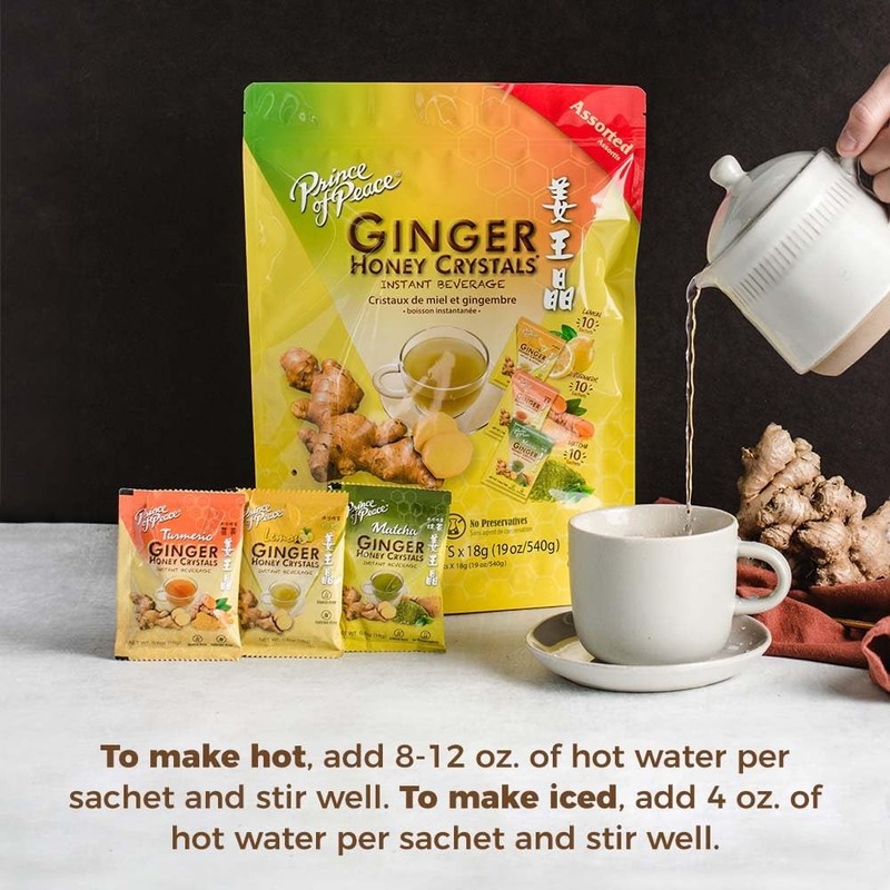 Assorted Ginger Tea Instant Ginger Honey Crystals, 30 Sachets -Prince of Peace gallery